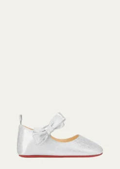 Christian LouboutinGirl's Lou Babe Shimmer Bow Ballerina Shoes, Baby