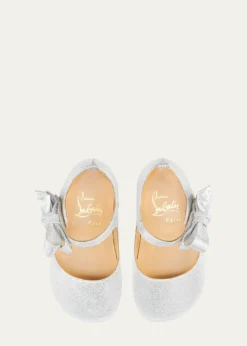 Christian LouboutinGirl's Lou Babe Shimmer Bow Ballerina Shoes, Baby