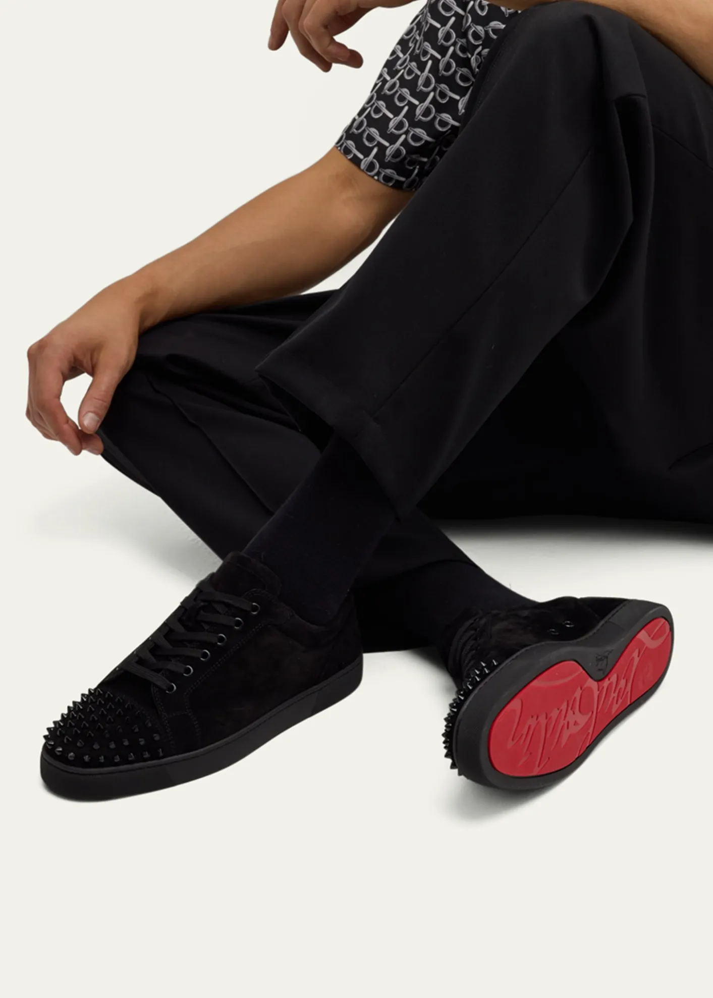 Christian LouboutinMen's Louis Junior Spikes Leather Low-Top Sneakers