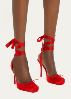 Christian Louboutin100mm Cassia Silk Ankle-Tie Ballerina Pumps