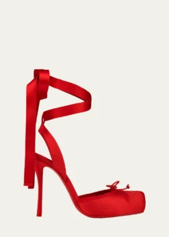 Christian Louboutin100mm Cassia Silk Ankle-Tie Ballerina Pumps