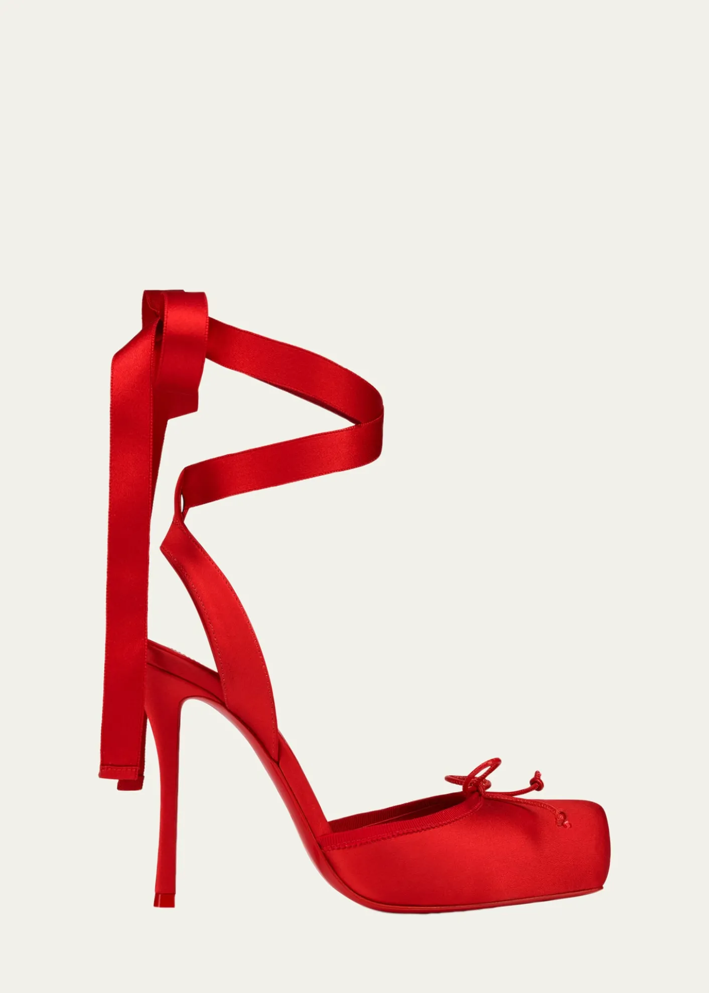 Christian Louboutin100mm Cassia Silk Ankle-Tie Ballerina Pumps