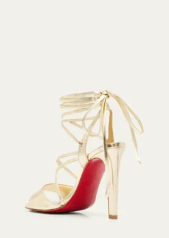 Christian Louboutin100mm Fanny Randa Metallic Leather Ankle-Tie Sandals