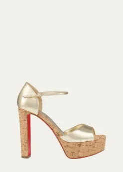 Christian Louboutin130mm Sandaloo Metallic Leather Platform Sandals