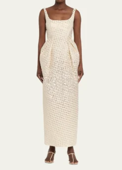 CHRISTOPHER JOHN ROGERSHalftone Wiggle Dot Metallic Jacquard Dress