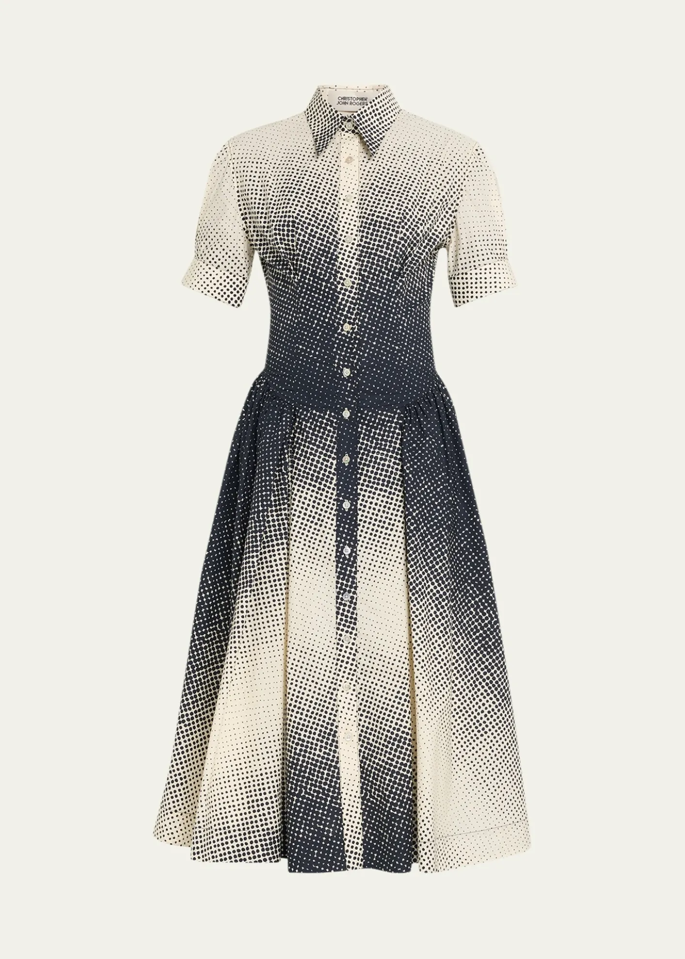 CHRISTOPHER JOHN ROGERSHalftone Wiggle Dot Cotton Shirtdress