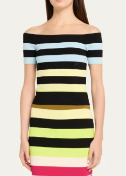 CHRISTOPHER JOHN ROGERSOff-The-Shoulder Striped Body-con Knit Top