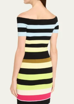 CHRISTOPHER JOHN ROGERSOff-The-Shoulder Striped Body-con Knit Top