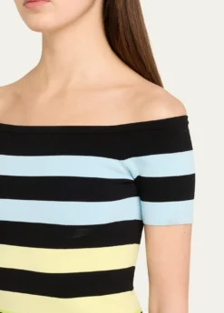 CHRISTOPHER JOHN ROGERSOff-The-Shoulder Striped Body-con Knit Top