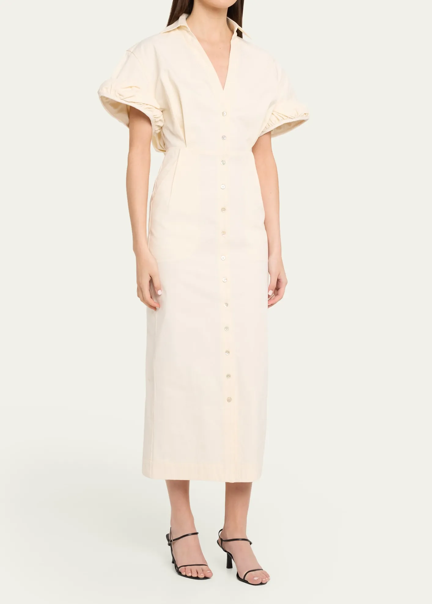 CHRISTOPHER JOHN ROGERSRolled Short-Sleeve Midi Shirtdress