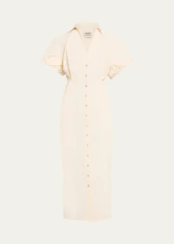 CHRISTOPHER JOHN ROGERSRolled Short-Sleeve Midi Shirtdress