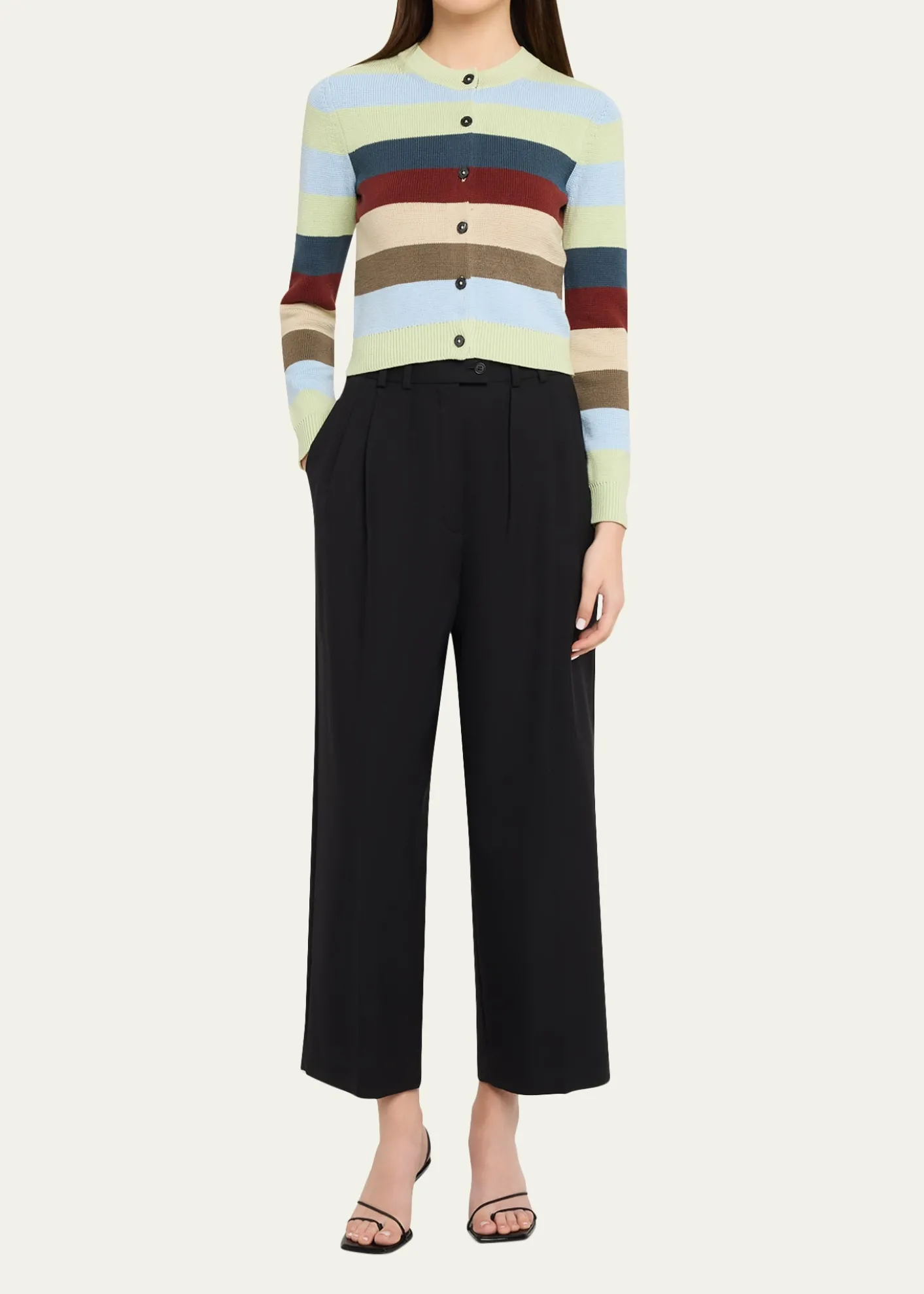 CHRISTOPHER JOHN ROGERSStriped Crop Crewneck Cardigan