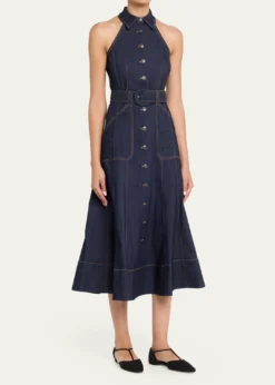 Cinq a SeptAdina Belted Denim Midi Dress