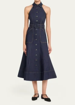 Cinq a SeptAdina Belted Denim Midi Dress