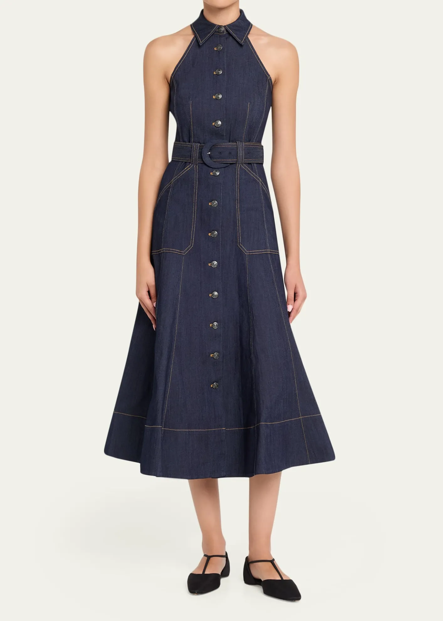 Cinq a SeptAdina Belted Denim Midi Dress