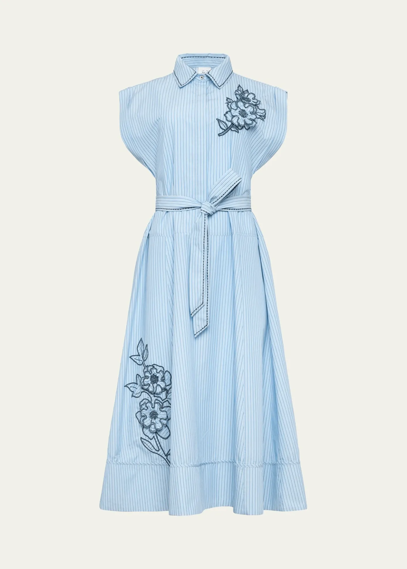 Cinq a SeptCallie Pinstripe Floral Midi Dress