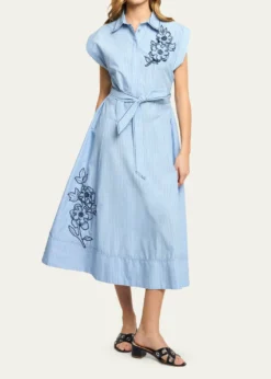 Cinq a SeptCallie Pinstripe Floral Midi Dress