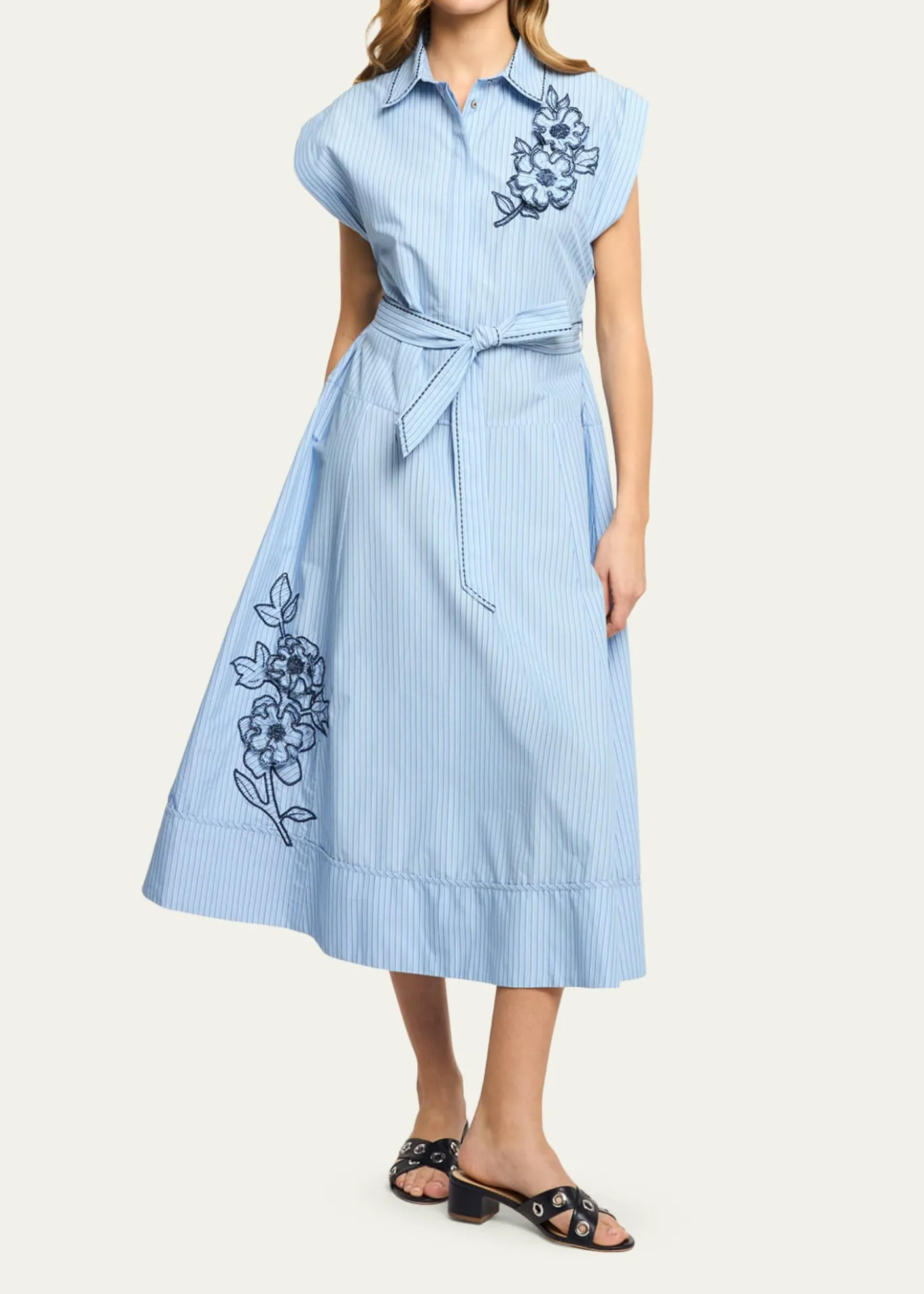 Cinq a SeptCallie Pinstripe Floral Midi Dress
