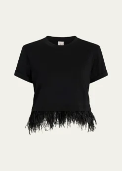 Cinq a SeptCropped Feather-Trim Tee