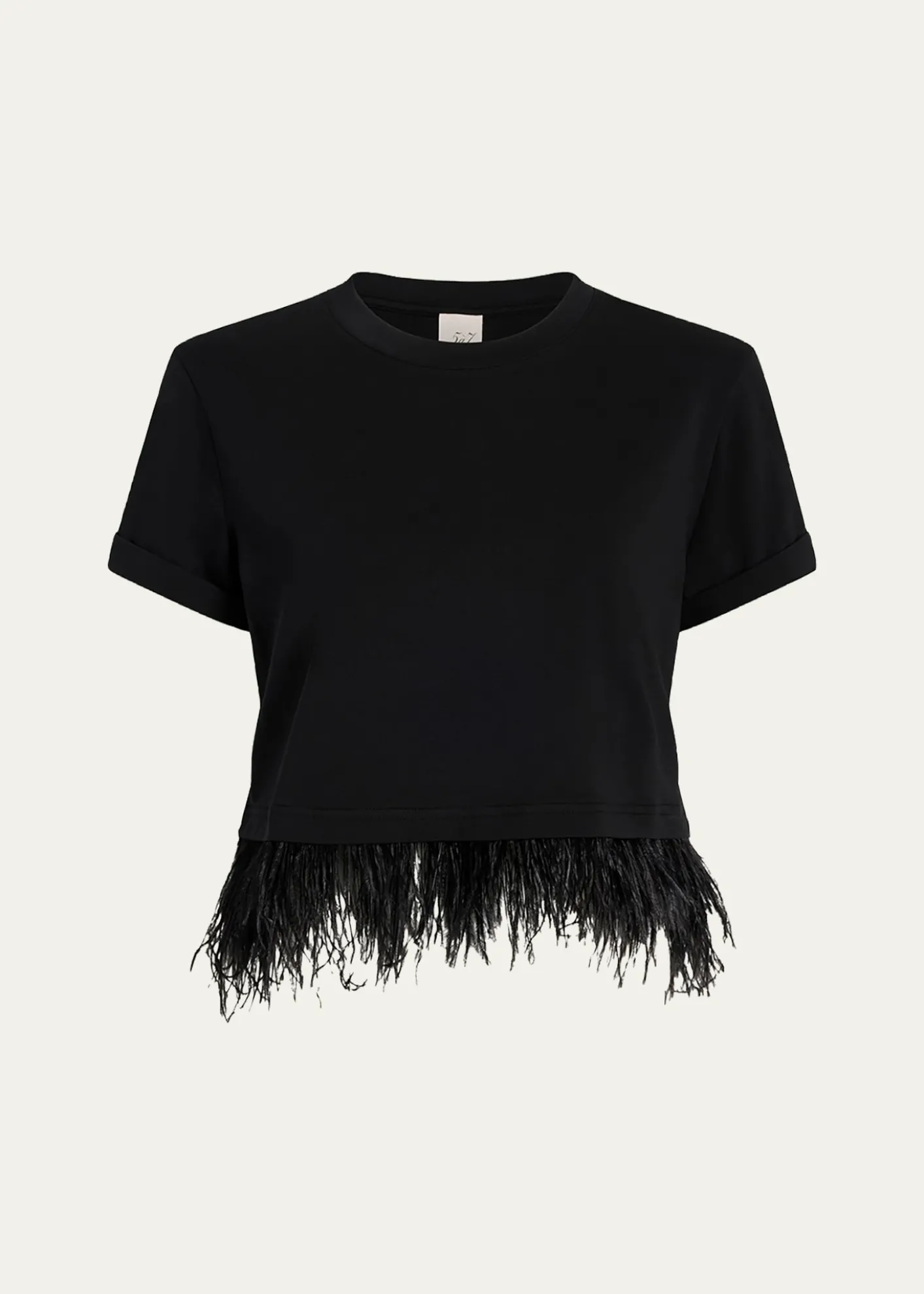 Cinq a SeptCropped Feather-Trim Tee