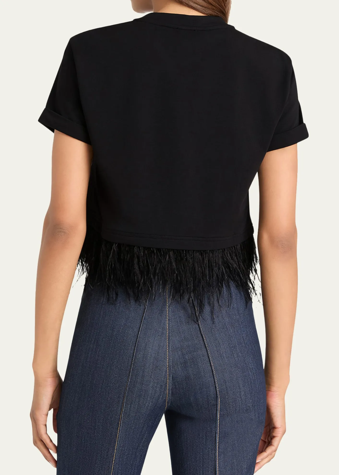 Cinq a SeptCropped Feather-Trim Tee