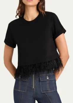 Cinq a SeptCropped Feather-Trim Tee
