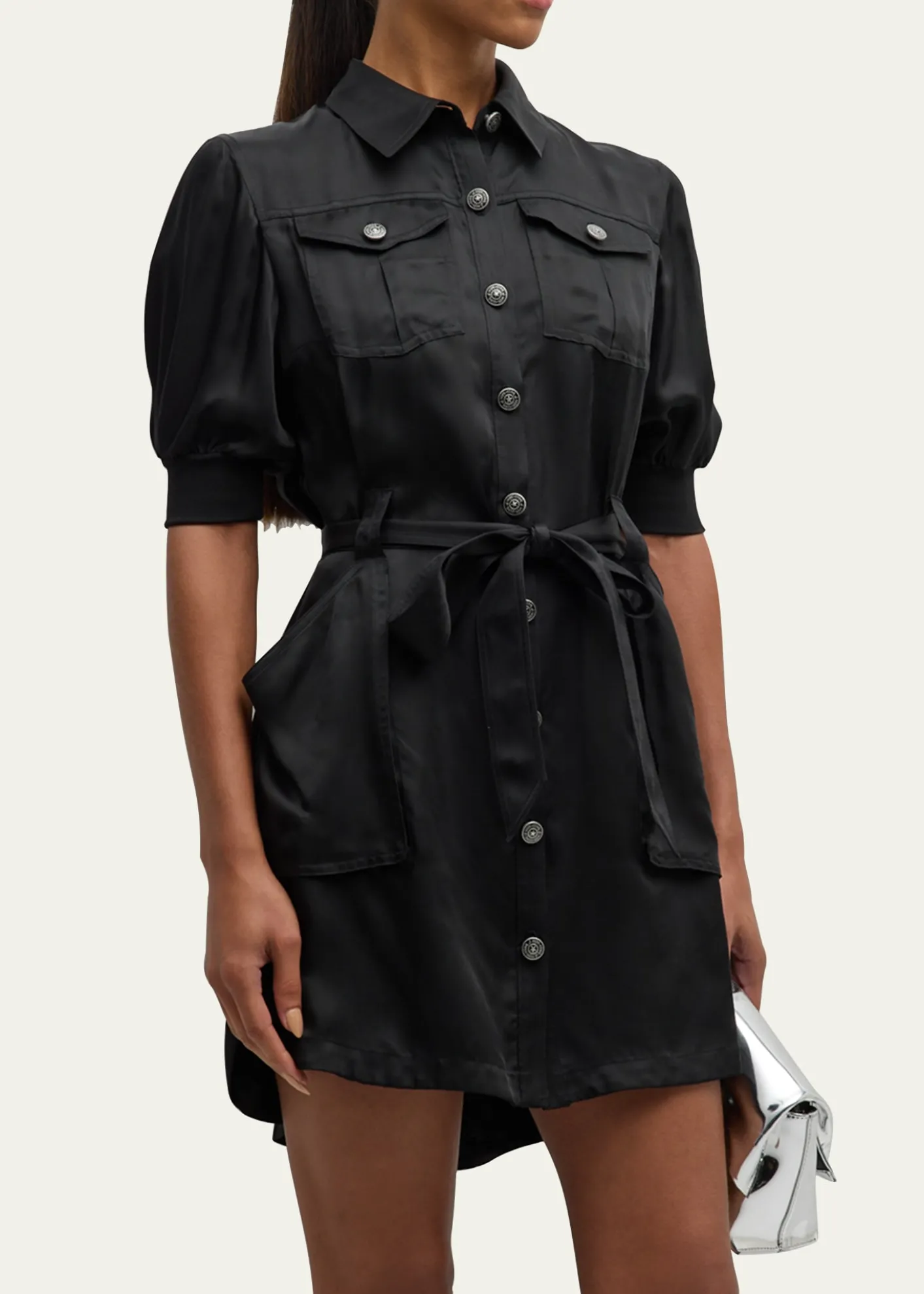 Cinq a SeptDamla Belted Puff-Sleeve Mini Shirtdress