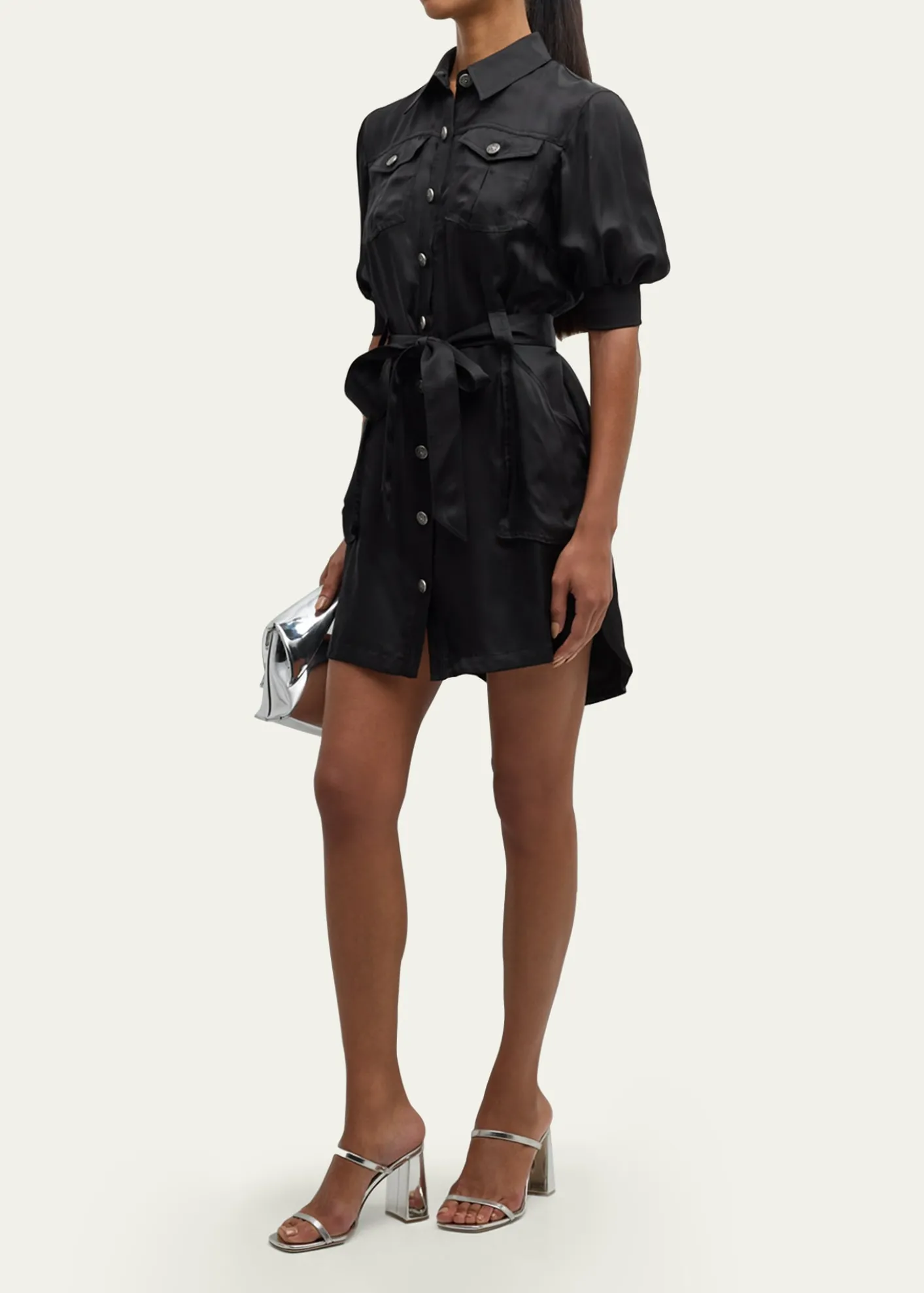 Cinq a SeptDamla Belted Puff-Sleeve Mini Shirtdress