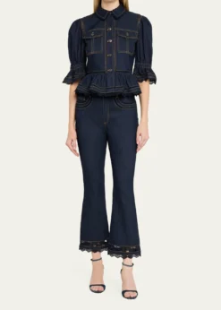 Cinq a SeptGuipure Lace Denim Jacket