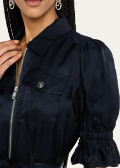 Cinq a SeptHolly Puff-Sleeve Zip-Front Mini Dress