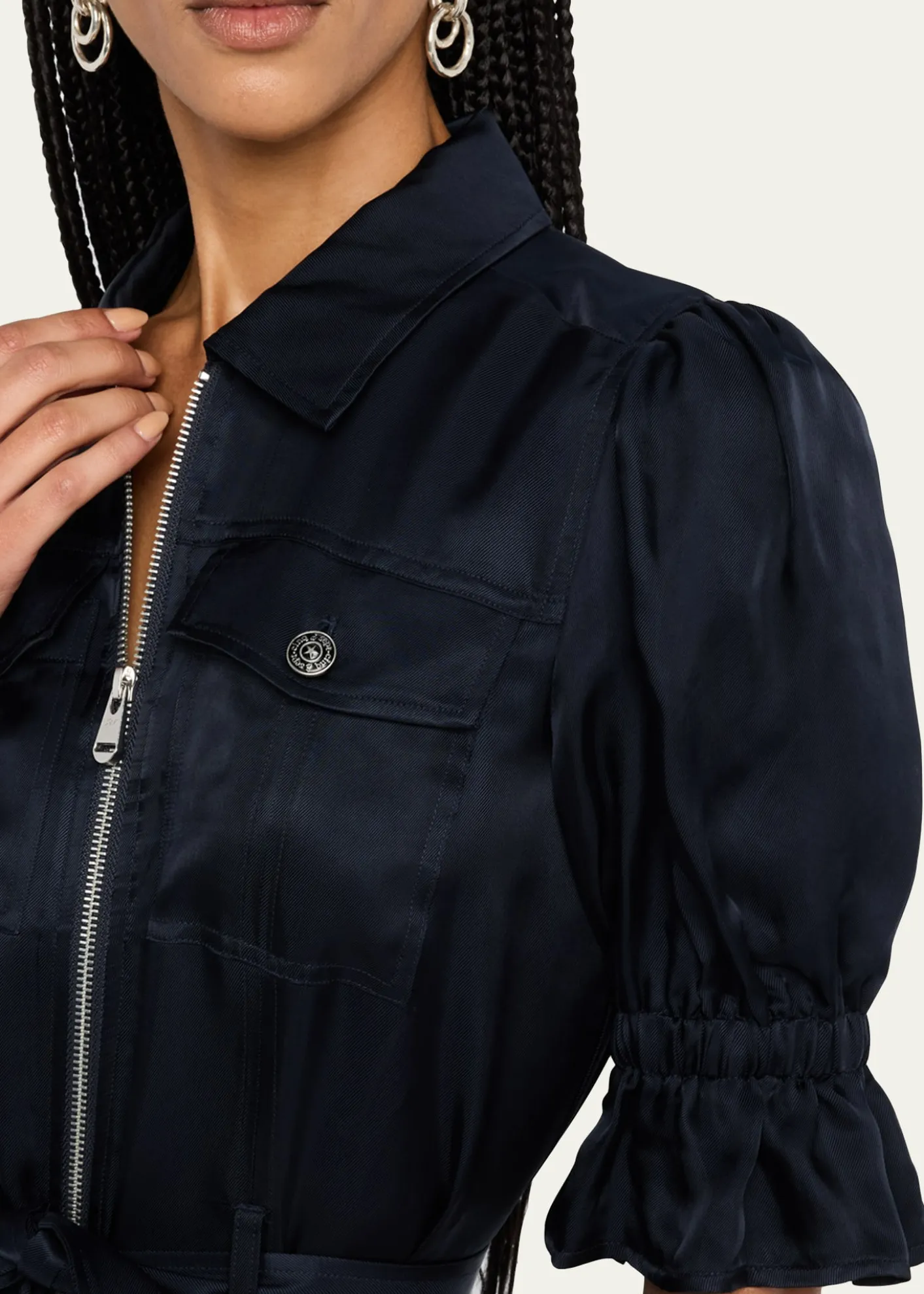 Cinq a SeptHolly Puff-Sleeve Zip-Front Mini Dress