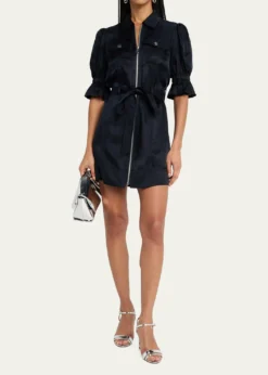 Cinq a SeptHolly Puff-Sleeve Zip-Front Mini Dress