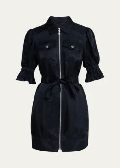 Cinq a SeptHolly Puff-Sleeve Zip-Front Mini Dress