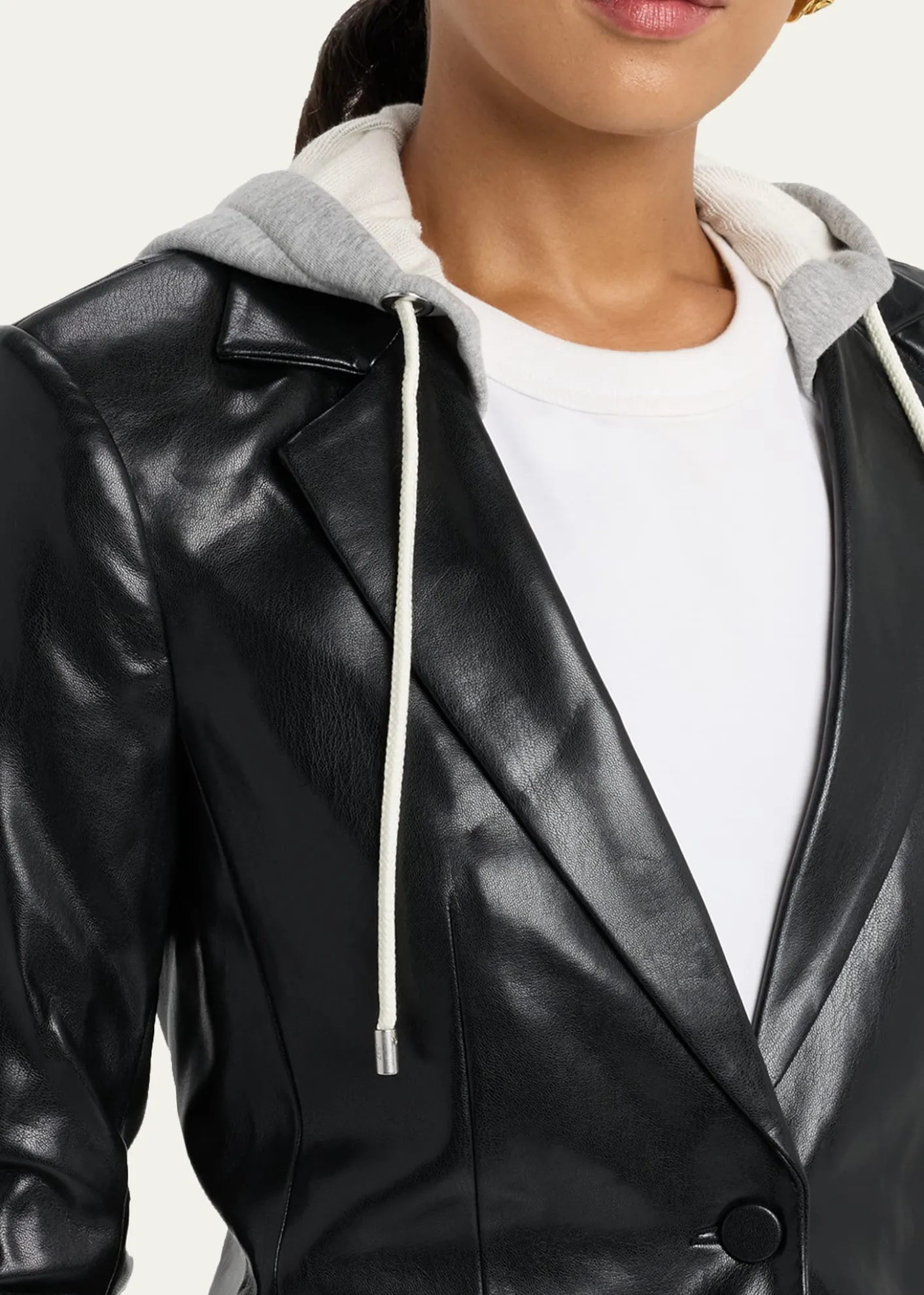 Cinq a SeptHooded Vegan Leather Combo Blazer