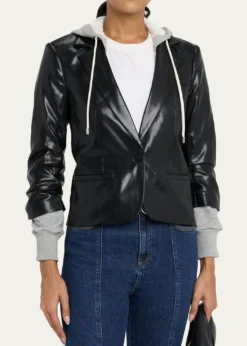 Cinq a SeptHooded Vegan Leather Combo Blazer