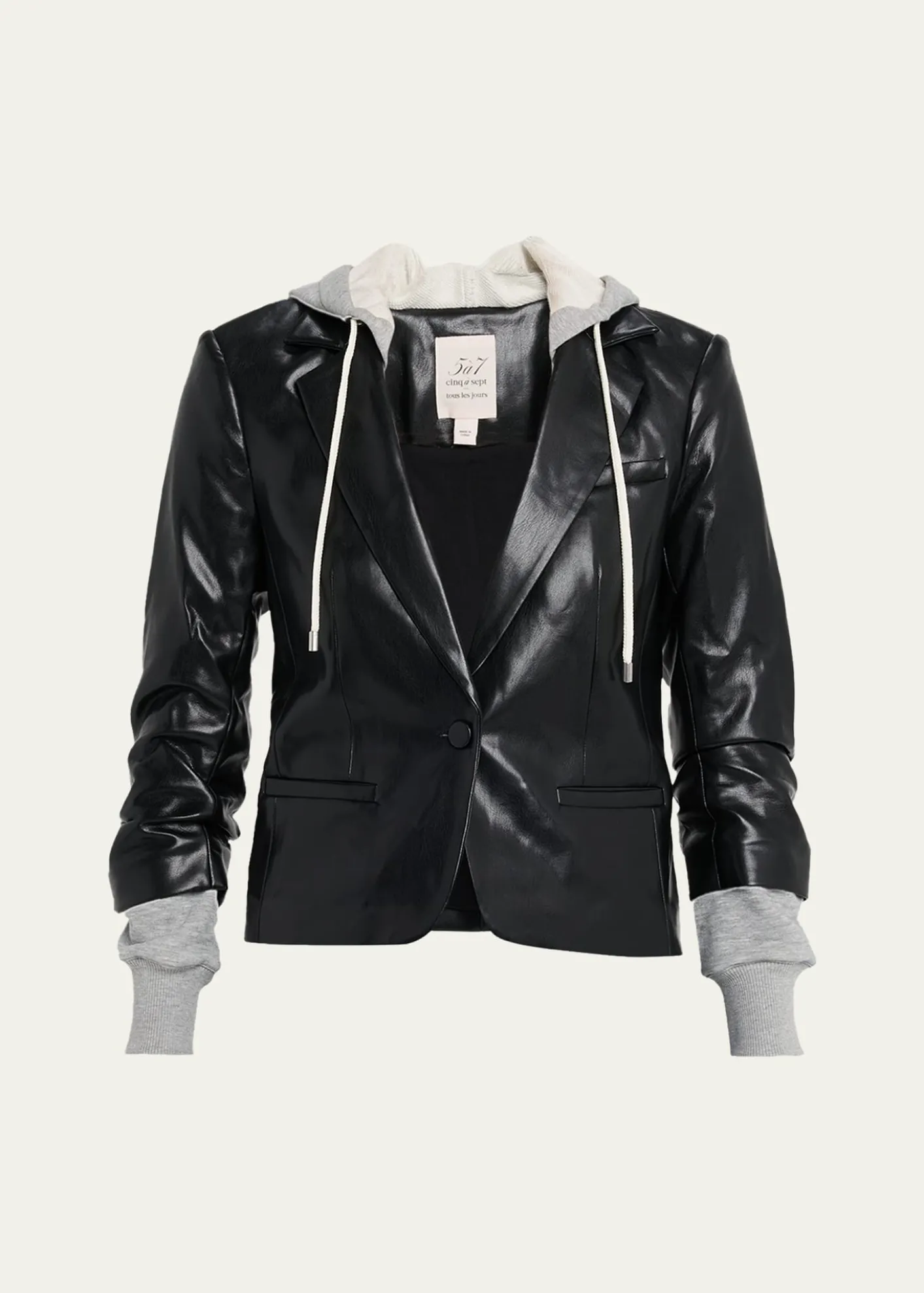 Cinq a SeptHooded Vegan Leather Combo Blazer