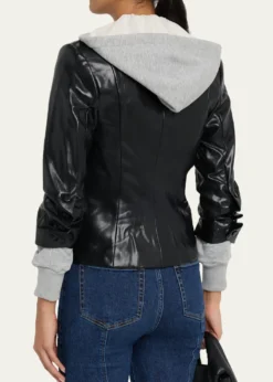 Cinq a SeptHooded Vegan Leather Combo Blazer
