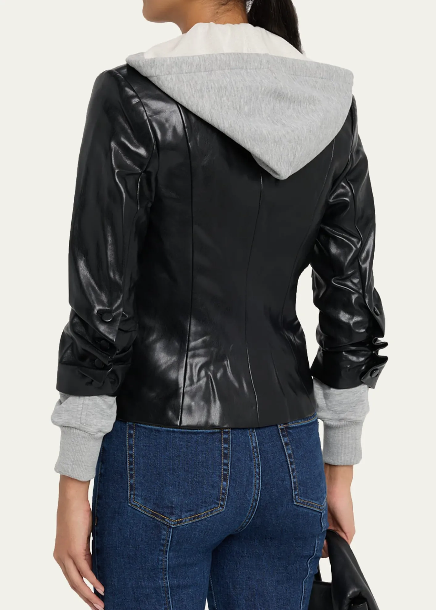 Cinq a SeptHooded Vegan Leather Combo Blazer