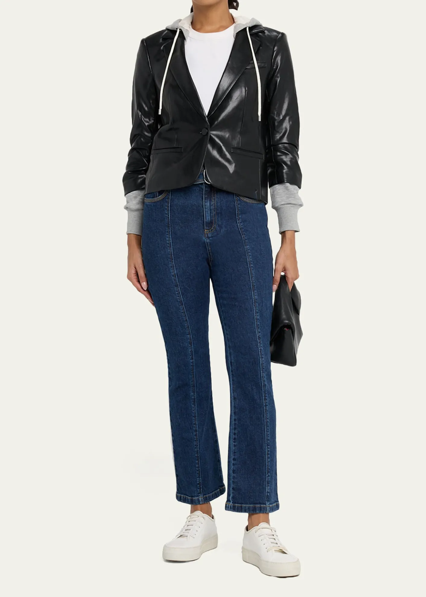 Cinq a SeptHooded Vegan Leather Combo Blazer
