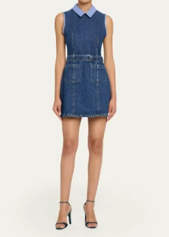 Cinq a SeptKyra Sleeveless Belted Denim Mini Dress