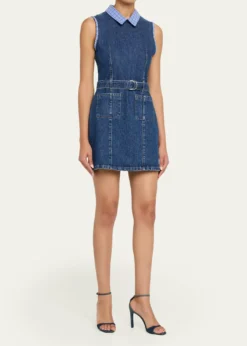 Cinq a SeptKyra Sleeveless Belted Denim Mini Dress