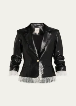 Cinq a SeptLace-Trim Vegan Leather Blazer