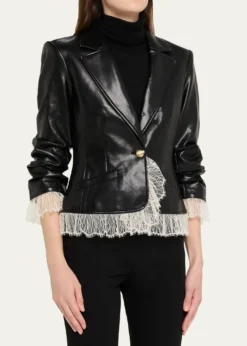 Cinq a SeptLace-Trim Vegan Leather Blazer