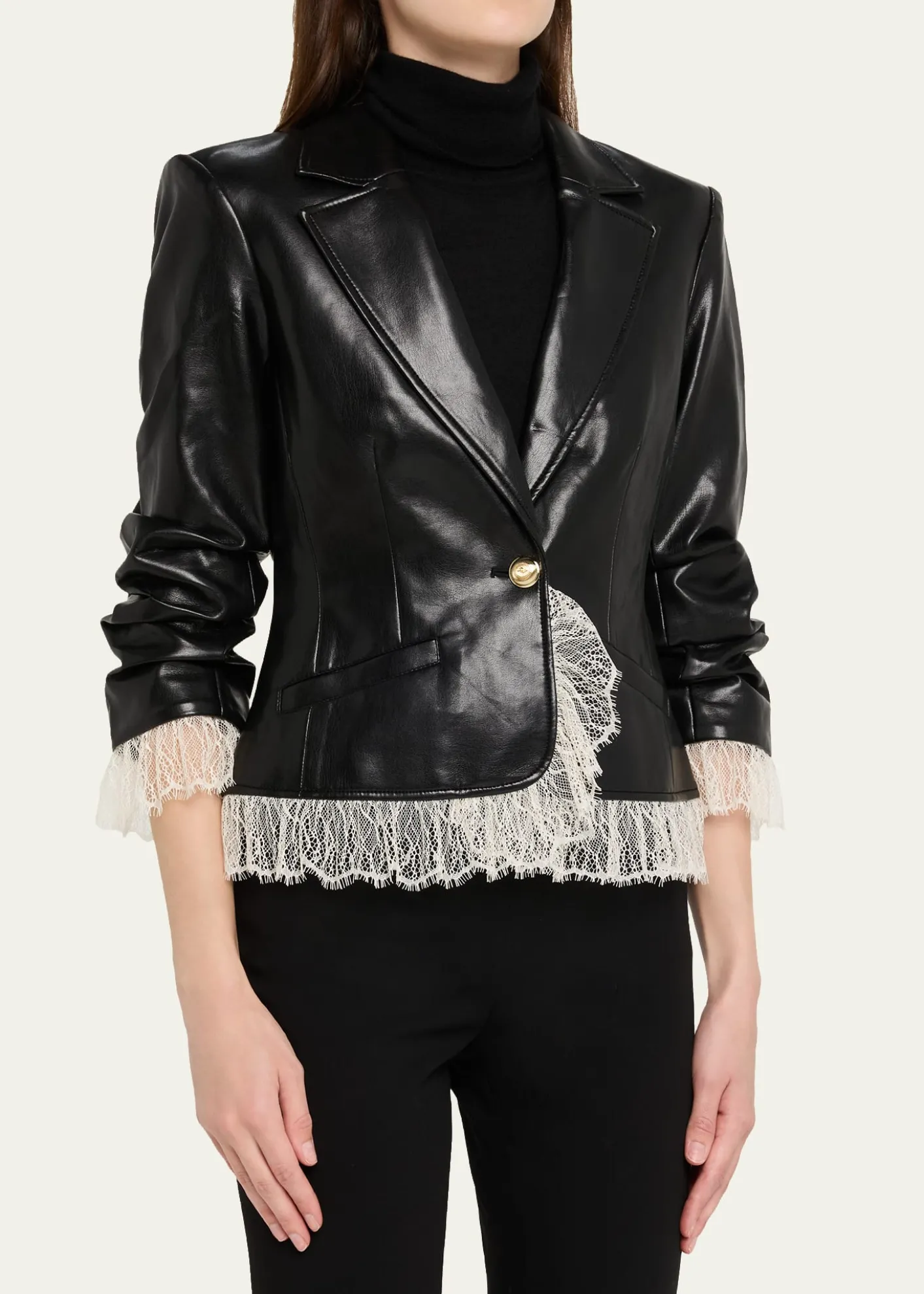 Cinq a SeptLace-Trim Vegan Leather Blazer
