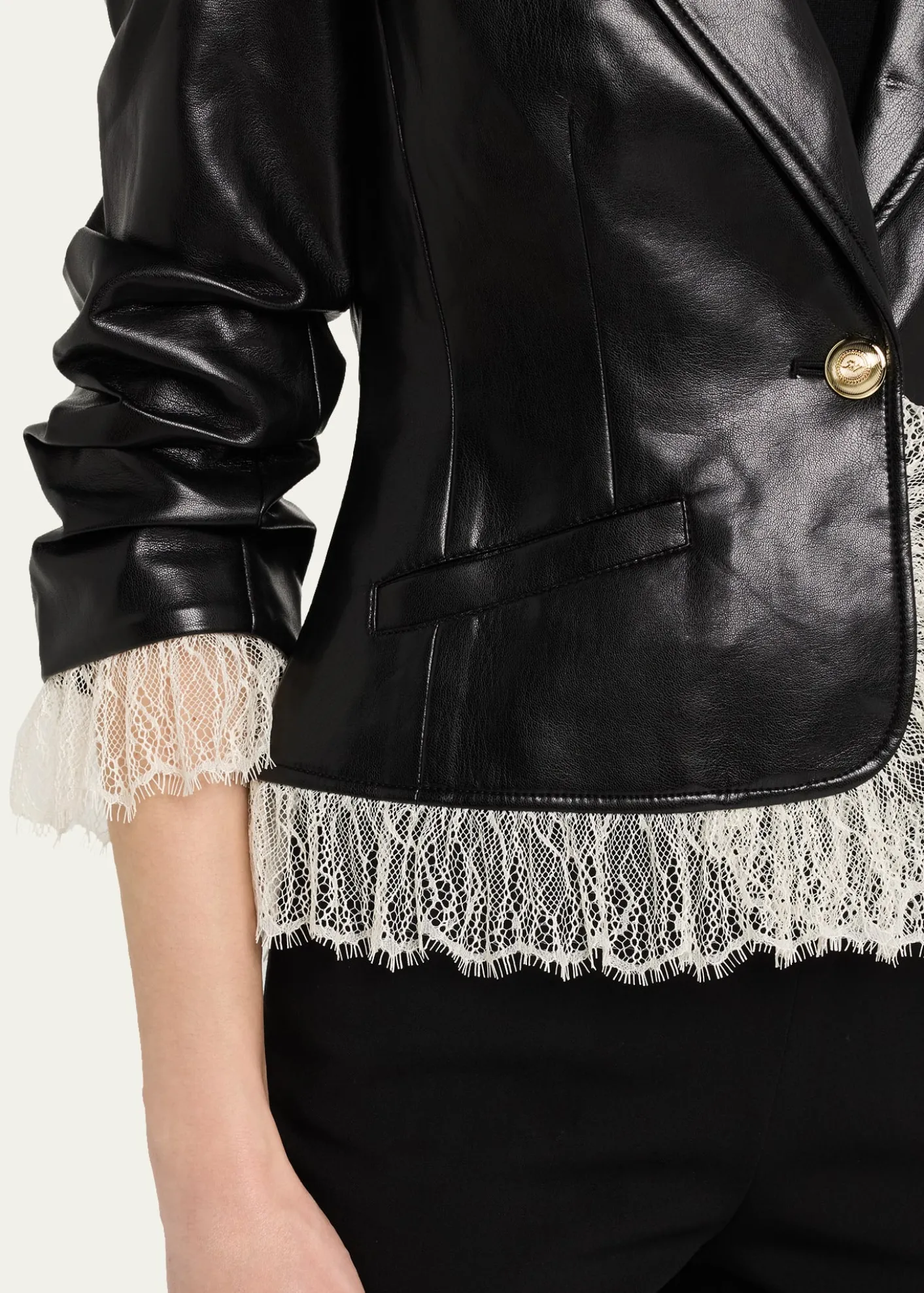 Cinq a SeptLace-Trim Vegan Leather Blazer