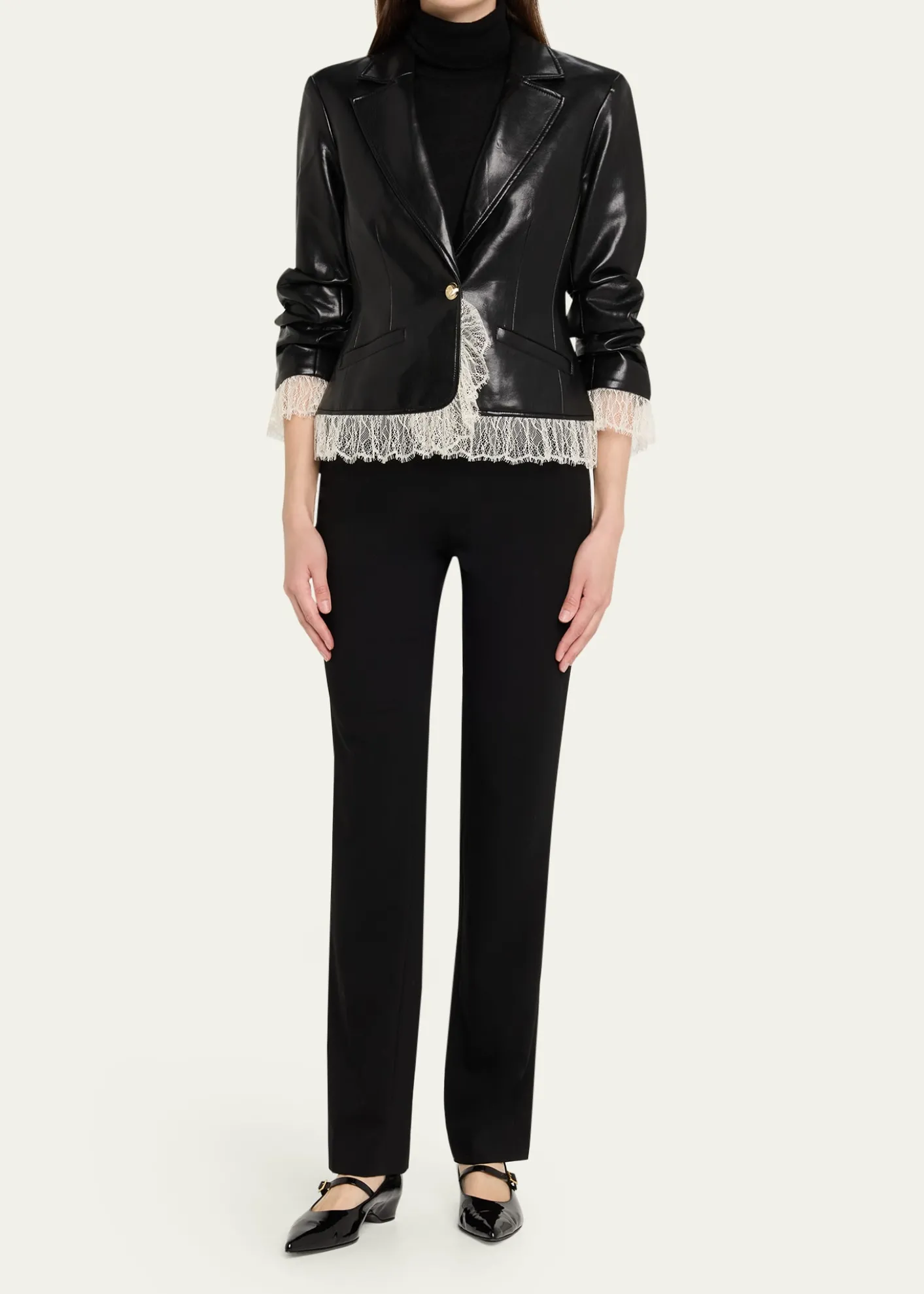 Cinq a SeptLace-Trim Vegan Leather Blazer
