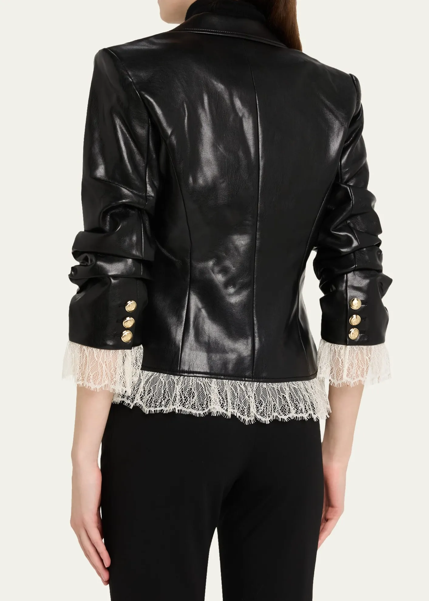 Cinq a SeptLace-Trim Vegan Leather Blazer