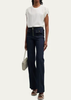 Cinq a SeptLorainne Short Ruched-Sleeve Silk Top