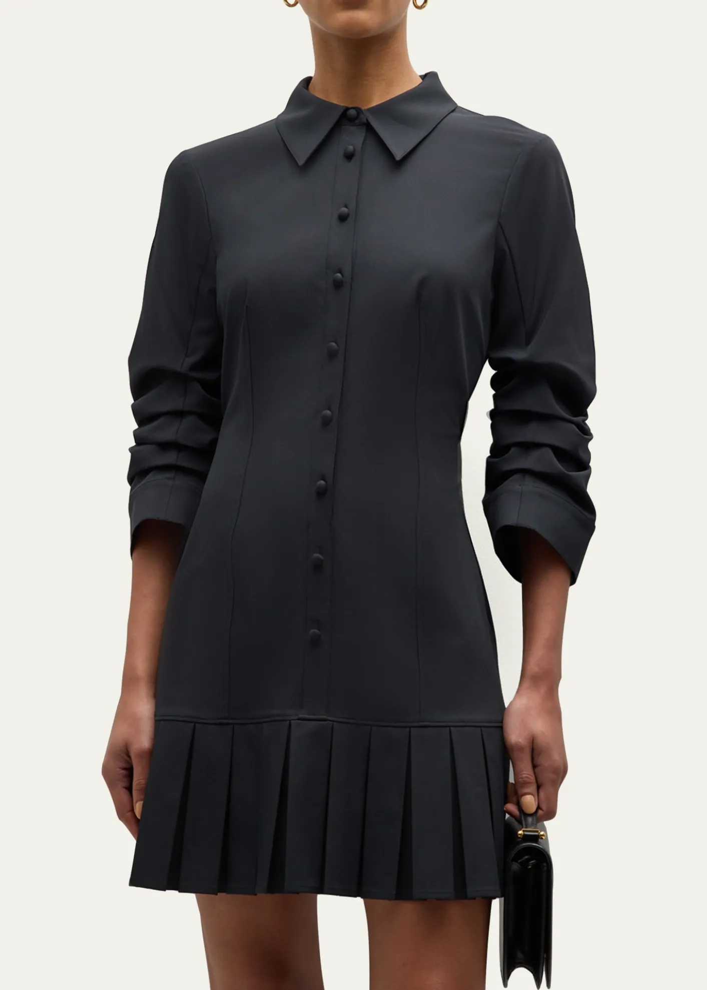 Cinq a SeptLucilla Topstitched Pleated-Hem Mini Shirtdress