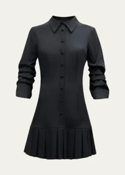 Cinq a SeptLucilla Topstitched Pleated-Hem Mini Shirtdress